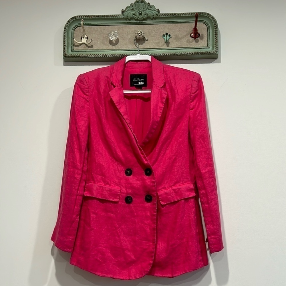 Sanctuary linen hibiscus pink double breasted blazer women’s xs professional